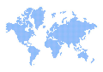 Fototapeta na wymiar World map made of blue dots. Isolated on transparent background