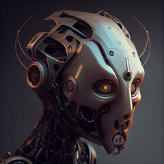 Robot cyborg head.  Generative AI illustrations. 