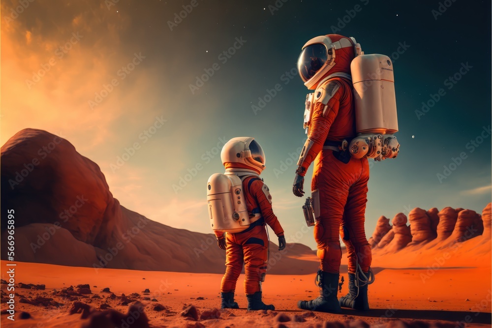 Poster astronaut and astronaut child on masr made with generative ai