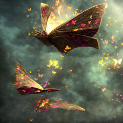 Magic  book with magical particles flying above upwards. Generative AI