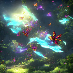 Magical flying butterflies.Generative AI 