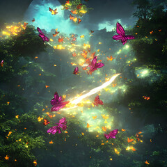 Fototapeta na wymiar magical flying butterflies.Postproducted generative AI digital illustration.