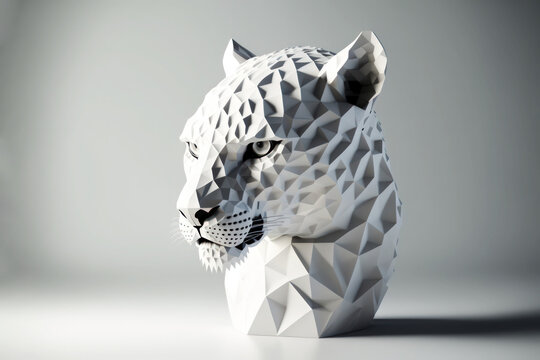 Head and full body of a Leopard -Lepard- as a marble statue on white background . Generative AI