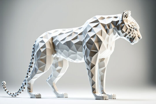 Head and full body of a Leopard -Lepard- as a marble statue on white background . Generative AI