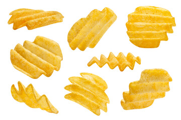 Collection of potato chips cut out
