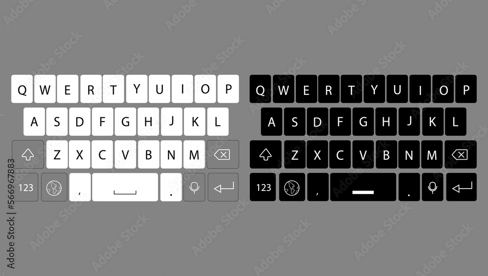 Poster keyboard template for mobile phones. vector qwerty keyboard. digital ui touch screen font, white and