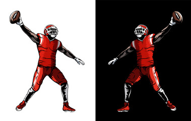 Fototapeta na wymiar American football player. Quarterback isolated illustration. Football player vector. American football championship. Sport theme vector illustration.