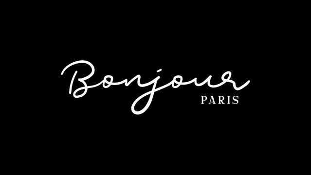 Bonjour Paris Lettering Animation. hand lettered in white, black background, Great for social media background. good way to start your video.