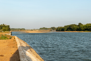 The Cauvery river flowing through a dam in the village of Thiruvaiyaru near Kumbakonam in Tamil Nadu.