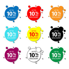 10 percent offer set of colorful sale labels or stickers