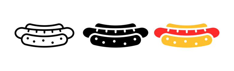 Hot-dog line icon. Meat, chicken, beef, restaurant, eatery, cafe, table, holiday, guests mongal, skewer, cook, fry, marinade, cook. Vector icon in line, black and colorful style on white background