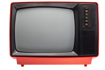 Old CRT TV set isolated on white - obrazy, fototapety, plakaty