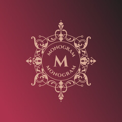 Floral circular frame monogram. Classic decorative element.