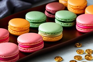 Fototapeta na wymiar High-Resolution Image of Colorful Macarons Displaying the Vibrant and Tasty Characteristics of Macarons, Perfect for Adding a Sweet and Attractive Element to any Design Project