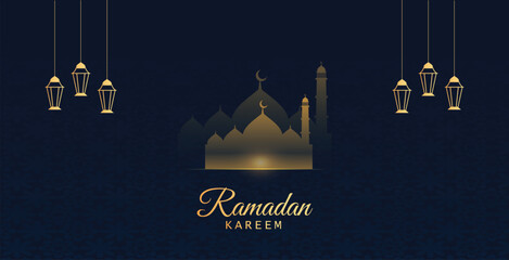 Glowing Shiny Ramadan Kareem Greeting Card Design