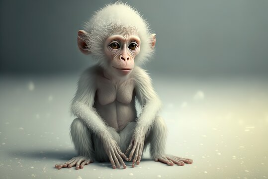 a white, snow-covered monkey, frozen solid Generative AI