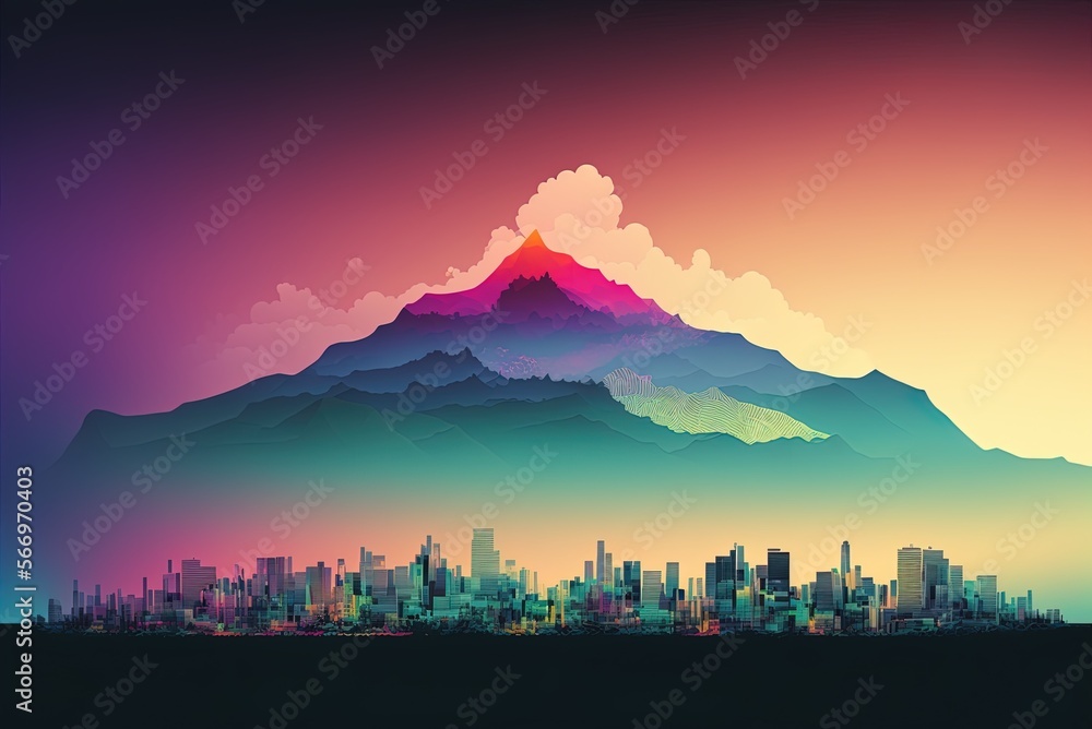 Poster skyline of honolulu, hawaii, with translucent layers and gradient landmarks generative ai