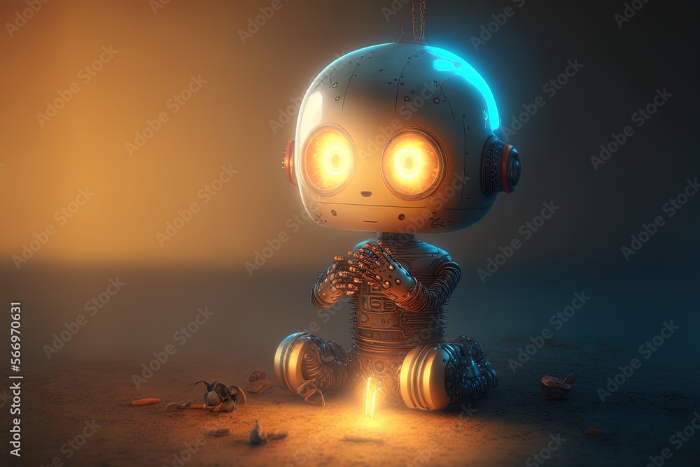 Poster little robot in a future light bulb portrait generative ai