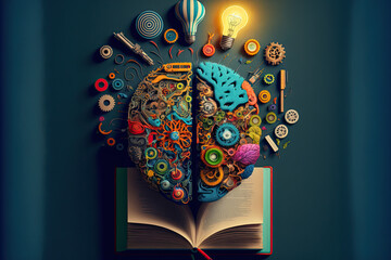 Colorful brain in a book - learning, creativity, education