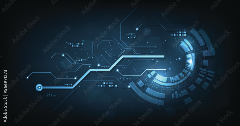 Aufkleber  Digital electric circuit circle background concept.Image electric circuit on dark blue background.High-tech circuit board connection system concept.	