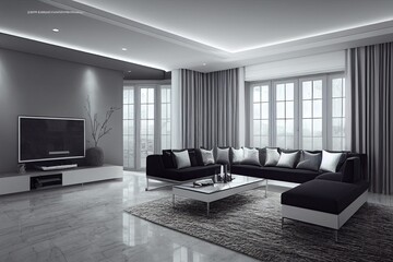 Fototapeta premium Large luxury modern elegant interiors Living room mockup. Modern style of furniture decoration. Generative AI illustration.