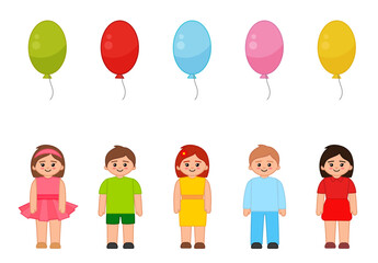 Matching children educational game. Activity for pre sсhool years kids and toddlers. Give each child a balloon of the correct color.
