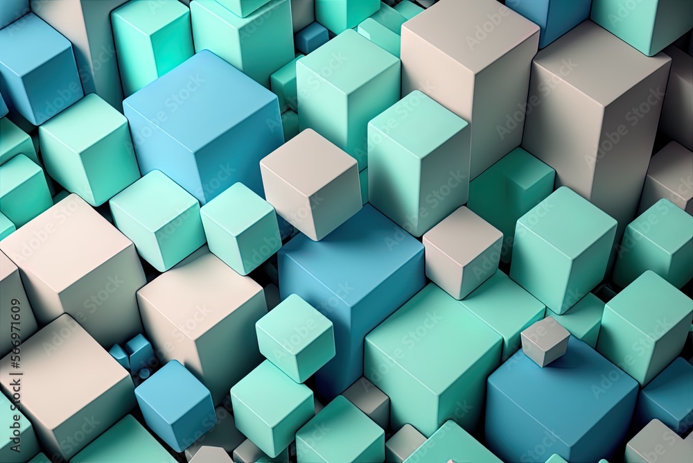 Poster blocks of color in the backdrop. modern wallpaper with a soothing aqua color scheme. generative ai