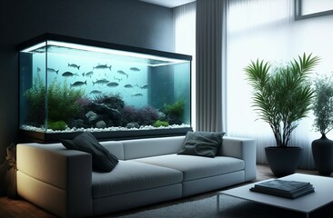 Modern interior design with an aquarium