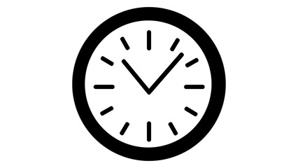 Clock icon. Simple flat clock style. Wall clock round dial, black analog clock with arrow and notches