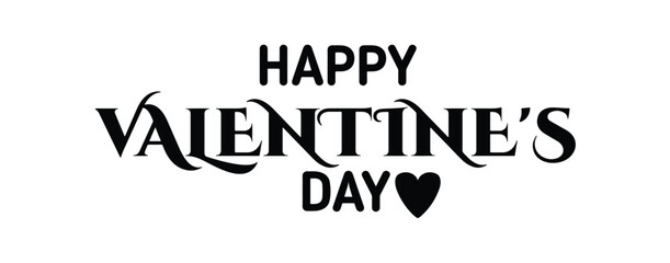 Happy Valentine's day text and black heart on black background. illustration. Romantic quote postcard, card, invitation, banner template.