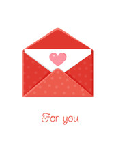 Greeting card with an envelope. Love message. Love letter for Valentine's Day for poster, print, holiday card.