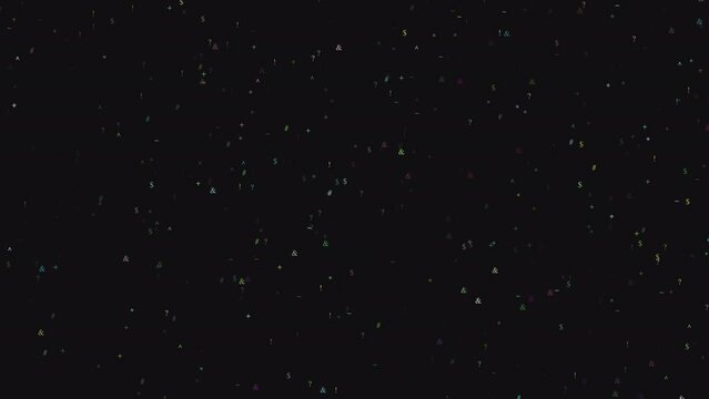 falling colourful numbers and symbols against black background, Unicode rain, Alpha Channel Video