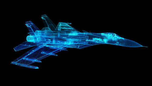 Military Jet from. Air plane lines and connected to 3d form. 3d rendering.