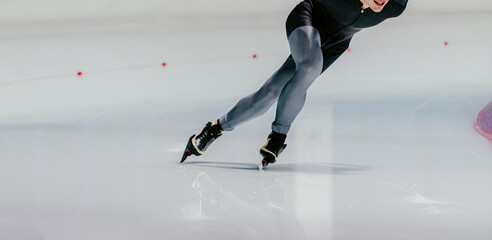 male athlete speed skater run ice skating track © sports photos