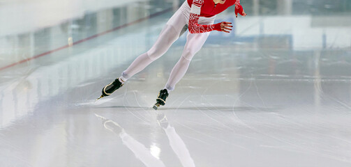female athlete speed skater run ice skating rink © sports photos