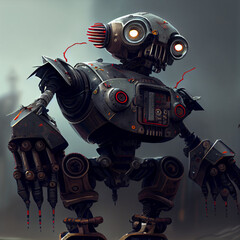 Mini robot in the dark. Generative AI Content.