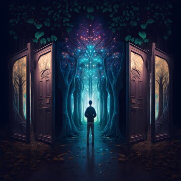 man in a magical forest