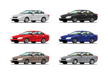 Fototapeta na wymiar Big isolated vehicle vector colorful icons set, flat illustrations of various type car.