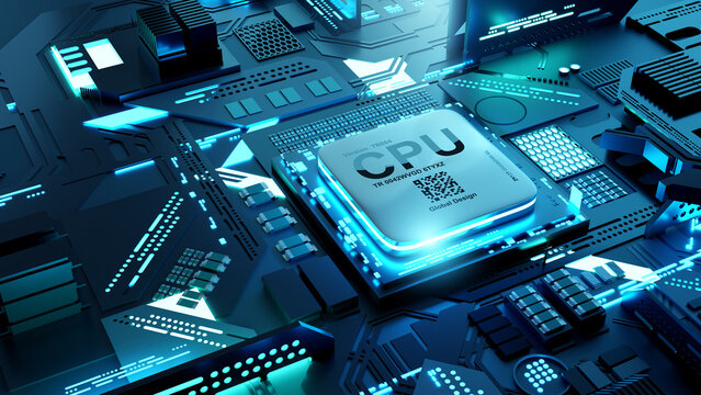 CPU semiconductor technology background. 3D illustration.