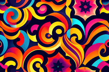 Abstract flower and line shapes in rich vivid colors illustration background - obrazy, fototapety, plakaty