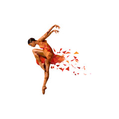 Low polygon style woman dancing, creative vector illustration isolated.