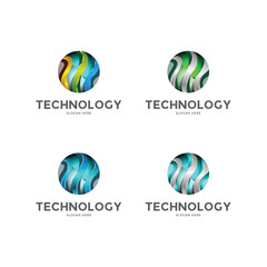 set of 3d Technology media logo Design template