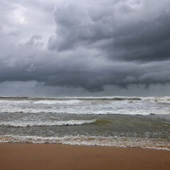 Storm on the Mediterranean Sea. Stormy sky, rain