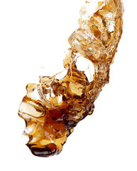 Coffee drink water mix ice cube fall pouring down in Shape form line of espresso black coffee...