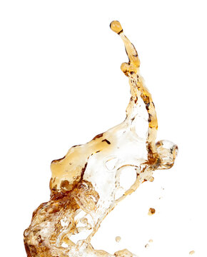Coffee drink water mix ice cube fall pouring down in Shape form line of espresso black coffee splashes into drop soda cola attack fluttering in air, stop motion freeze shot. Splash coffee cola drink