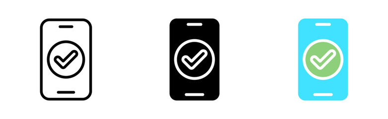 Phone with Check mark line icon. Tick and cross, success, failure. Approved, confirmed, rejected. Canceled concept. Vector icon in line, black and colorful style on white background