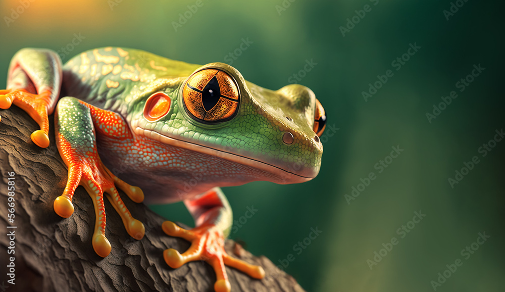 Wall mural abstract painting concept. colorful close-up art of a javan tree frog. animals. generative ai.