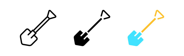 Shovel line icon. Dig, plant, nature, gardening, pit, depth, cleaning, digging, earth, garden, garden, cottage. Vector icon in line, black and colorful style on white background