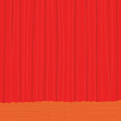 Theater background with closed red velvet curtains in retro style and empty space. Vector illustration