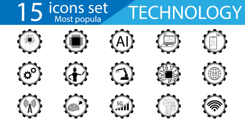 15 Technology icons set most popula for industry